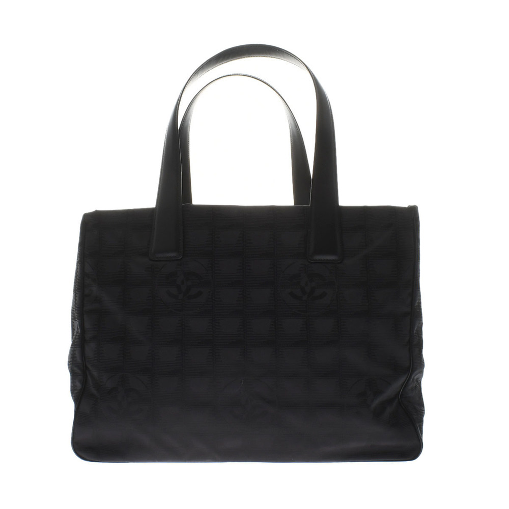 Chanel New Travel Line Tote MM Black Gold Hardware Nylon Leather Tote Bag